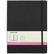 Книга для записей А5+, 96 листов в линейку/нелинованная "Classic Double Xlarge", твердая обложка, черный, ляссе, Moleskine