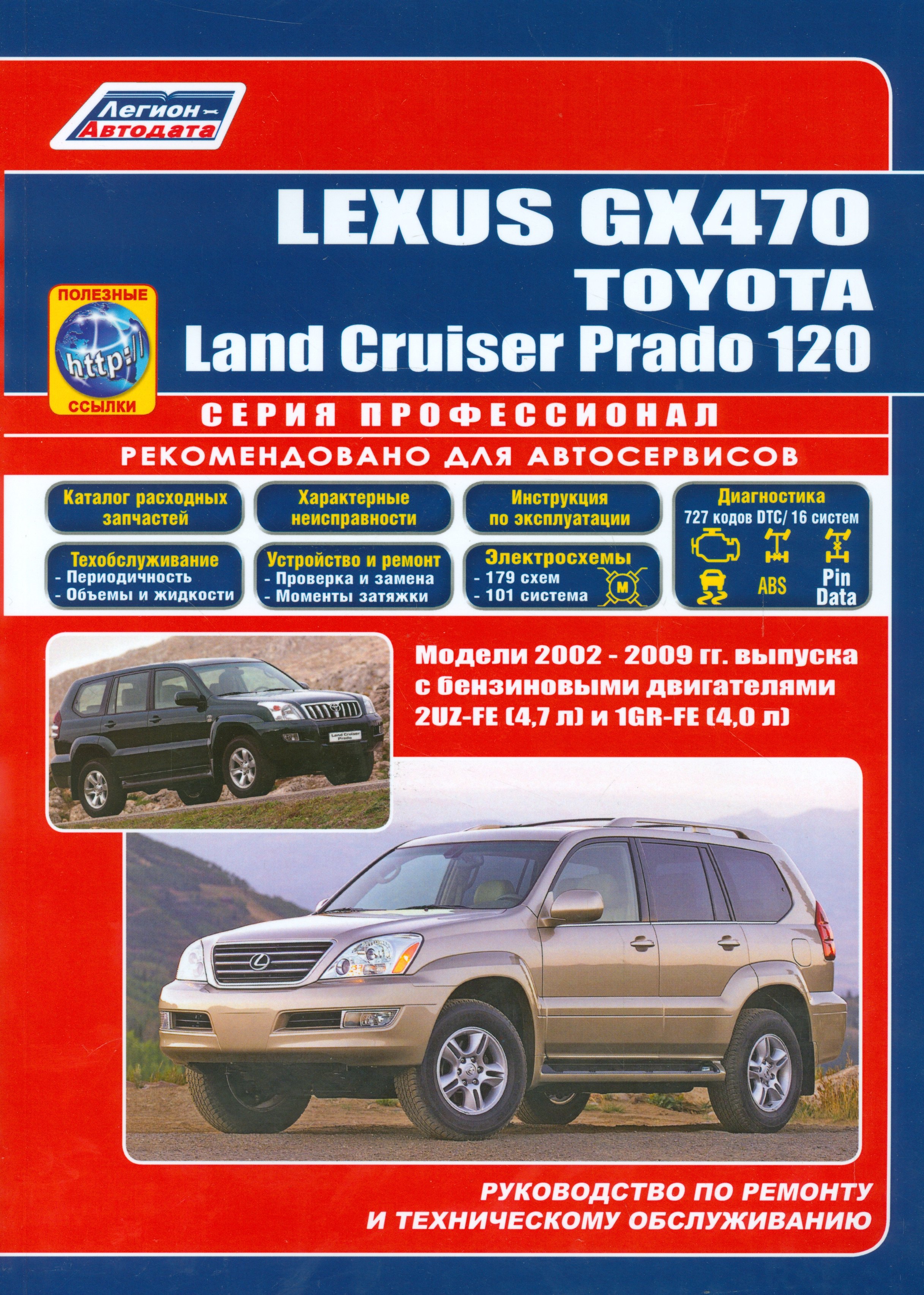 Lexus GX 470. Toyota Land Cruiser Prado 120. Модели 2002-2009 гг. выпуска с бензиновыми двигателями 2UZ-FE (4,7 л.) и 1GR-FE (4,0 л.). Руководство по ремонту и техническому обслуживанию (+ полезные ссылки)
Lexus GX 470. Toyota Land Cruiser Prado 120. Модели 2002-2009 гг. выпуска с бензиновыми двигателями 2UZ-FE (4,7 л.) и 1GR-FE (4,0 л.). Руководство по ремонту и техническому обслуживанию (+ полезные ссылки)