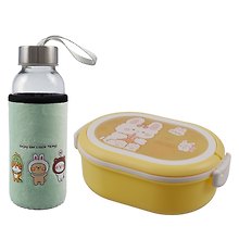 Набор Бутылка в чехле велюр Kawaii Зверюшки Enjoy the little things (стекло) (300мл) (12-07599-KWI1)+Ланч-бокс Кролик Kawaii 1000мл (пластик) (20х13х7) (12-34435-LB5)