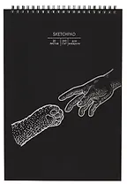Скетчбук А4 20л "Дай лапу" акварел. бумага, 200г/м2, черный дизайнерский картон, тиснение фольг. серебро, евроспираль