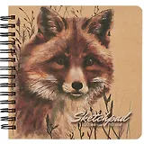 Скетчбук 200*200 120л "Лиса" крафт бумага 80г/м2, карт.обл., тв.подложка, гребень