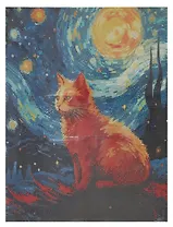 Алмазная мозаика (классическая), с подрамником, с полным заполнением "Кот Ван Гога", 30 х 40 см