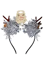 Ободок новогодний Рожки олененка с ушками и мишурой (текстиль) (12-6142-HNY11)