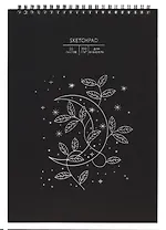 Скетчбук А4 20л "Магия" акварел. бумага, 200г/м2, черный дизайнерский картон, тиснение фольг. серебро, евроспираль