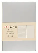 Записная книжка А6+ 80л "SOFT TOUCH. Серебро" интегр.обл., иск.кожа, офсет 70г/м2, тонир,комбин.блок (в лин., точку, без лин.), скругл.углы, цв.форзацы, цв.торец, ляссе, инд.уп.