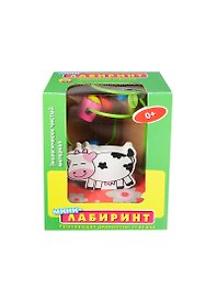 Игрушка дерев. Мини-лабиринт Корова-2 (ИД-2101) (10,5х13,5х7) (Рыжий кот) (коробка)