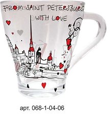 Сувенир АКМ Кружка стекло конус From SPb with love, 300мл индивидуальная коробка
