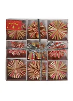 Новогоднее подвесное украшение из соломки Звезды, снежинки и др. в деревянной коробке (19986) (Феникс-Презент)