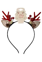 Ободок новогодний Рожки олененка с ушками и бубенчиками (текстиль) (12-6142-HNY13)