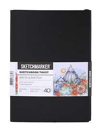 Скетчбук А5 40 л "Sketchmarker" Sketch&Write черный, 140г/м2, белая бумага + 60 л , 70г/м2, бумага в точку, мягк. обл.