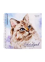 Скетчбук 195*195 20л "Пушистая кошка" акварельная, 200г/м2, обложка картон, гребень