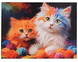 Алмазная мозаика (классическая) с подрамником, с полным заполнением "Котята в клубочках", 30 х 40 см