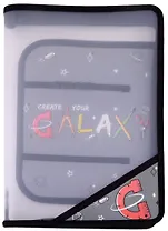 Папка для труда А4 "ГЭЛЭКСИ" пластиковая, молния с 3х сторон, внутр.блок для канц.принадлежностей