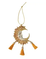 Новогоднее подвесное украшение Золотая луна с кисточками (полирезина) (9х6) (95515)