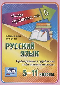 Русский язык. Орфограммы в суффиксах имен прилагательных. 5-11 классы. Таблица-плакат