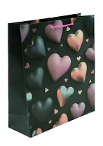 Пакет А4 32*26*10 "Сердца на черном. Basic" жен., бум.мат.ламинат