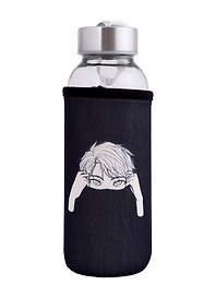 Бутылка в чехле Аниме Синтонимы Персонаж с воротником (ч/б) (Медина Мирай) (стекло) (300мл)