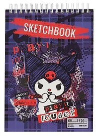 Скетчбук А5 60л "Куроми фиолетовая клетка" гребень, блок 120г/м2