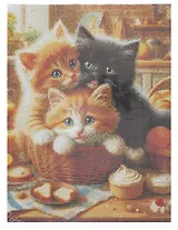 Алмазная мозаика. Классическая, с подрасником, с полным заполнением."Пушистые котята" 30х40, 30 цветов