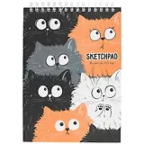 Скетчбук А4 80л "Смешные котики" белый офсет, 120г/м2, тв.обложка, спираль