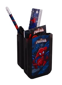Набор канцелярский «Spiderman» (пластиковый пенал, карандаш чернографитный, линейка 15 см, ручка, точилка, блокнот 16 листов, ластик), в индивидуальной упаковке, кольцо -подвес, Academy Style