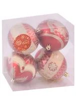 Набор елочных шаров Царские узоры (красные) (пластик) (8 см) (4 шт)