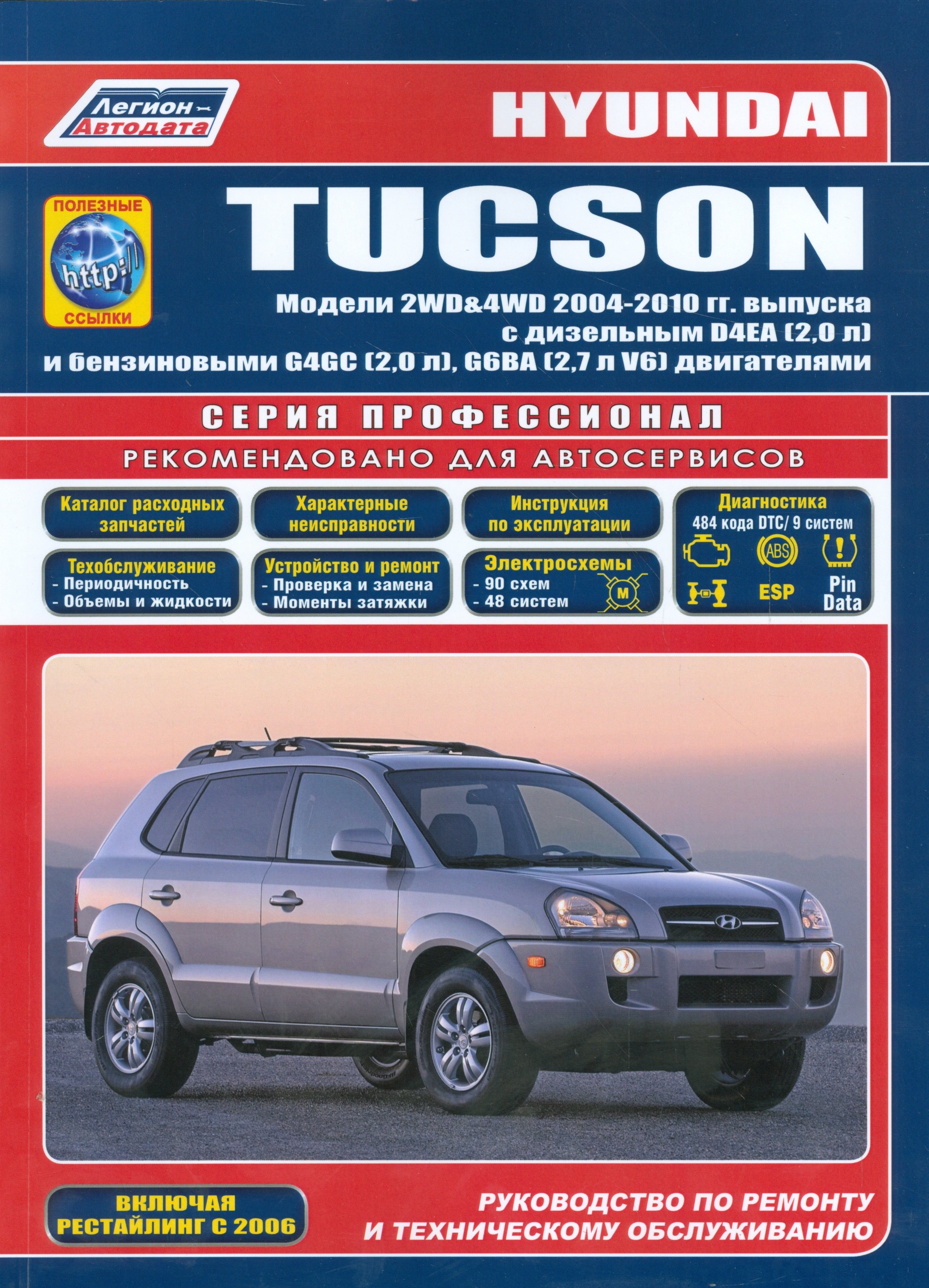 Hyundai Tucson. Модели 2WD&4WD 2004-2010 гг. выпуска с дизельным D4EA (2,0 л.) и бензиновыми G4GC (2,5 л.), G6BA (2,7 л. V6) двигателями. Руководство по ремонту и техническому обслуживанию (+ полезные ссылки)
Hyundai Tucson. Модели 2WD&4WD 2004-2010 гг. выпуска с дизельным D4EA (2,0 л.) и бензиновыми G4GC (2,5 л.), G6BA (2,7 л. V6) двигателями. Руководство по ремонту и техническому обслуживанию (+ полезные ссылки)