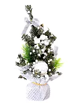 Декоративная ёлка с серебряным декором на подставке (пластик) (20 см)