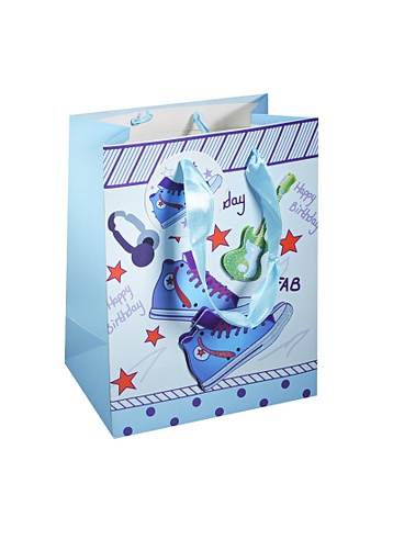 Пакет подарочный бумажный А5 18*23*10 "Happy Birthday", голубой, мат. ламинат, Хансибэг