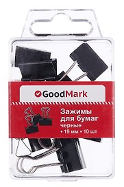 Зажимы для бумаг GoodMark, 19 мм, 10 штук, черные