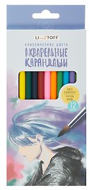 Карандаши цветные акварельные с кистью «Фантазия», Listoff, 12 цветов