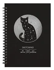 Скетчбук А5 20л "Лунный кот" 200 г/м2, евроспираль, тонир.картон, тиснение фольгой "Серебро"