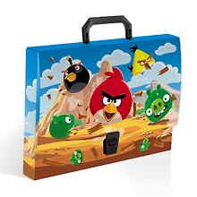 Портфель пластиковый А4 "Angry Birds" на замке, с ручкой, синий, Hatber