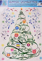 Зимние украшения на окна. Елочка ажурная. Серебряные блестки, многоразовые, видны с обеих сторон Н-12066