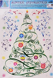 Зимние украшения на окна. Елочка ажурная. Серебряные блестки, многоразовые, видны с обеих сторон Н-12066