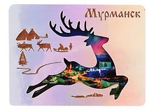 Магнит Мурманск Магнит Медведь с гравировкой Достопримечательности города вид 5 (7,5,8х 7,5 см.) (хдф) (неоновое серебро)