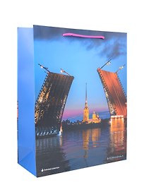Пакет А4 32*26*10 СПб "Дворцовый мост, Петропавловская крепость" фото Михайлов А. бум.мат.ламинат