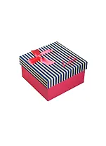 Коробка подарочная 9*9*5,5см, декор. бант, полоска, фуксия, картон, Хансибэг