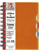 Блокнот А6 120л кл. пластик.обл.с вырубкой, +3цв.разделителя, бок.спираль, ассорти, Listoff