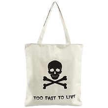 Сумка на молнии Череп Too fast to live (белая) 37*38см