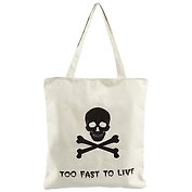 Сумка на молнии Череп Too fast to live (белая) 37*38см