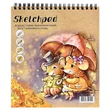 Скетчбук 168*195 40л "Мыши под зонтом" крафт бумага 80г/м2, карт.обл., тв.подложка, гребень