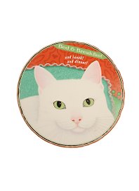 Подставка под кружку Белая кошка (круглая с рельефными краями) (11см)