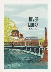 Открытка "Вид на реку Мойка, Исаакиевский собор"