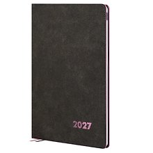 Еженедельник дат. 2027г. А5+ 80л "Нубук" серый, кожзам, мягк. переплет, тисн.фольгой, офсет, справ.мат-лы, закругл.углы, 2 ляссе, инд.уп