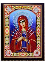 Алмазная мозаика на подрамнике Семистрельная Икона Божьей Матери №1 (BH03) (30х40см) (c част.зап.) (блест.)