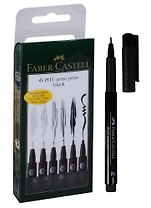 Ручки капиллярные черные профессиональные "РITT", 6 шт, Faber-Castell