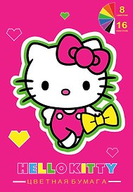 Цветная бумага «Hello Kitty Neon» 8 цветов 16 листов А4, односторонняя, скрепка, Centrum