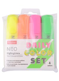 Текстовыделители Hatber, NEO Neon, 4 цвета