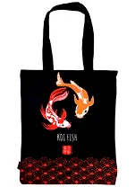 Сумка-шоппер Японские карпы Кои черная, текстиль 40см.*32см.